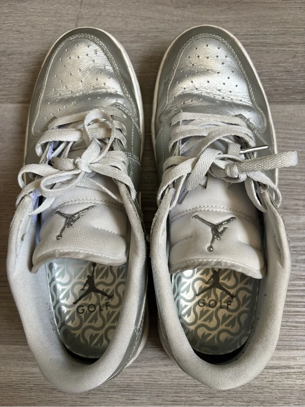 JORDAN GOLF Top Sneakers in Silver and White